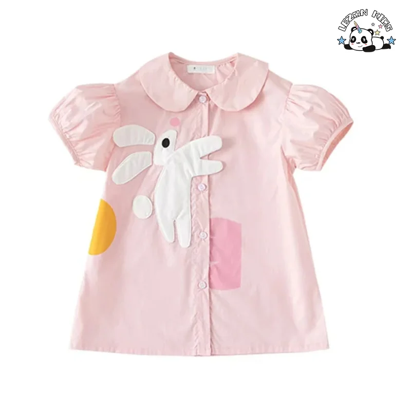 Novo Produto Explosivo de Vestidos de Seda para Crianças com Manga Curta e Coelhinhos Fofos Vestidos para Meninas