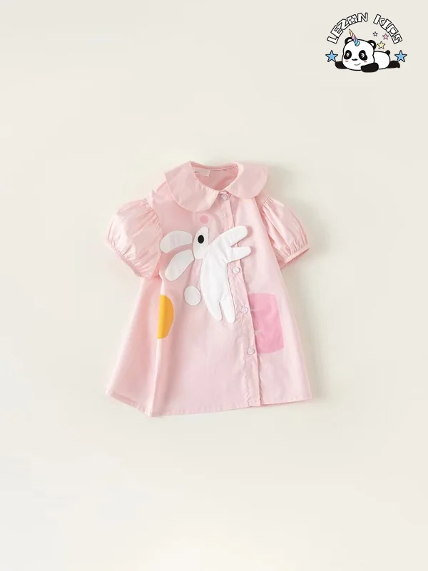 Explosive New Product Cute Little Rabbit Short Sleeve Kids Satin Fashion Frocks Kids Dresses for Girls - Product Image