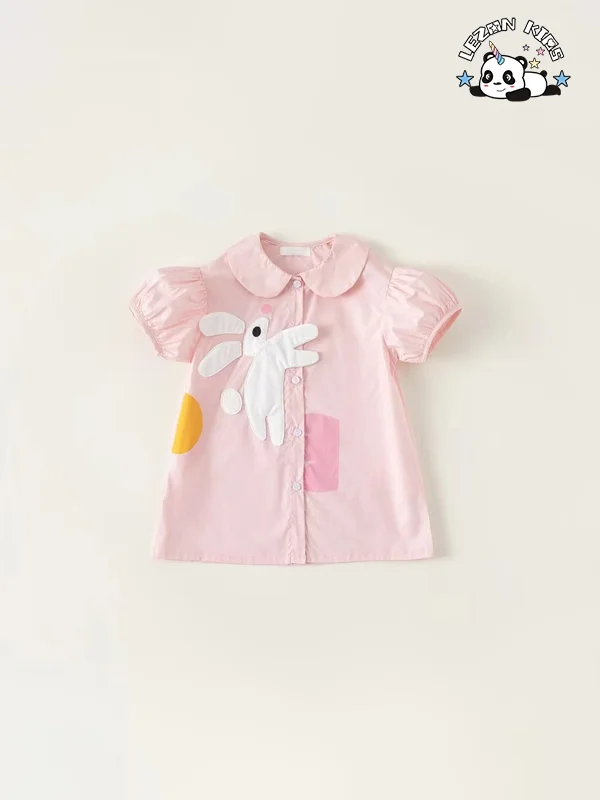 Explosive New Product Cute Little Rabbit Short Sleeve Kids Satin Fashion Frocks Kids Dresses for Girls - Product Image