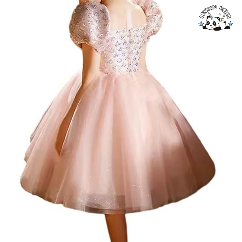 Vestido de Tule com Lantejoulas e Personalização de Cor de Tecido para Meninas com Mangas Curtas e Bufantes - Product Image
