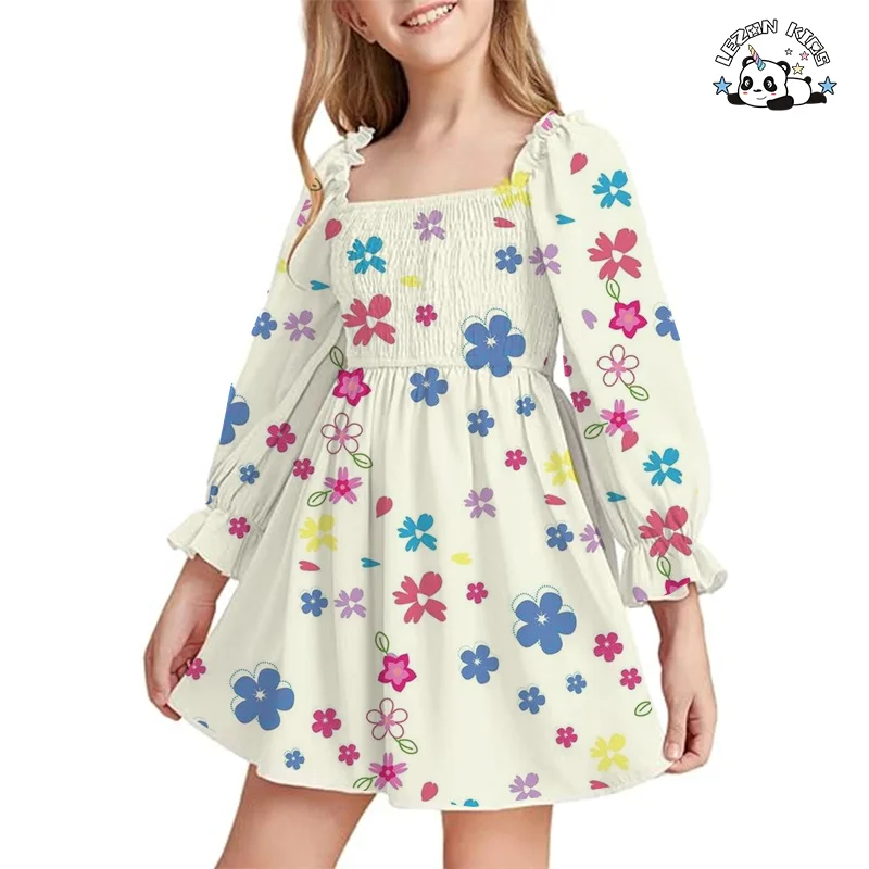 Factory Direct Price Long Sleeve Cute Flower Printing Children's Dress Dresses for Kids Girls