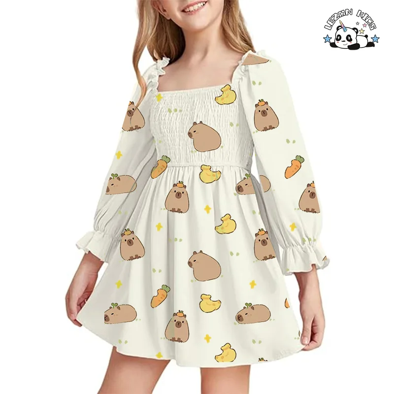 Factory Direct Price Long Sleeve Cute Flower Printing Children's Dress Dresses for Kids Girls - Product Image