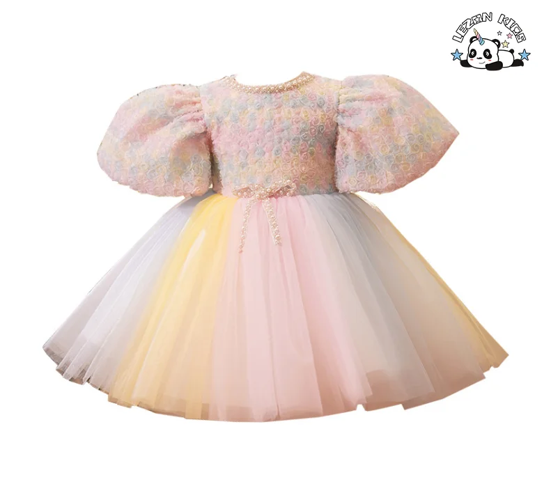 Venda Direta da Fábrica Vestido de Princesa de Criança sem Manga para Festa Flor Tutu Casamento Luxo
