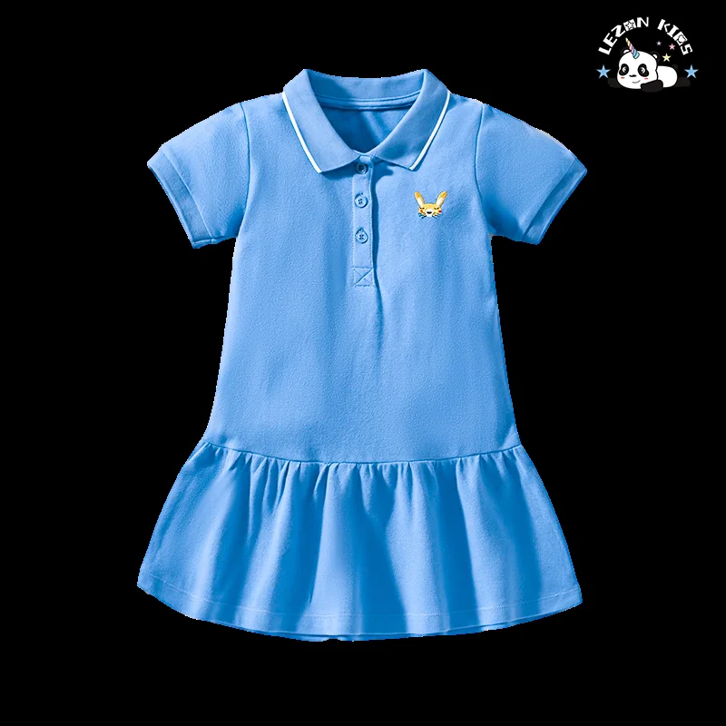 Factory Outlet Children's Polo Style Cute Girls Dress Knitted Cotton Casual Girls Dresses