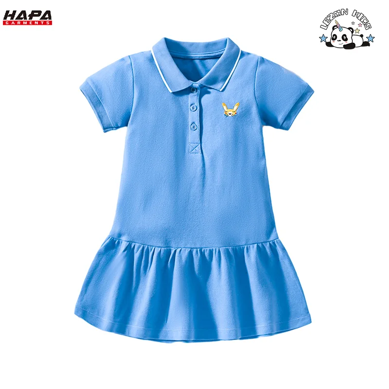 Factory Outlet Children's Polo Style Cute Girls Dress Knitted Cotton Casual Girls Dresses - Product Image