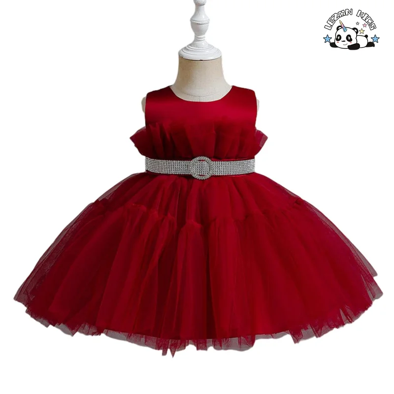 Fancy Pearls Sleeveless Performance Dress Sequin Satin Tulle Dress Girls Evening Party Dress