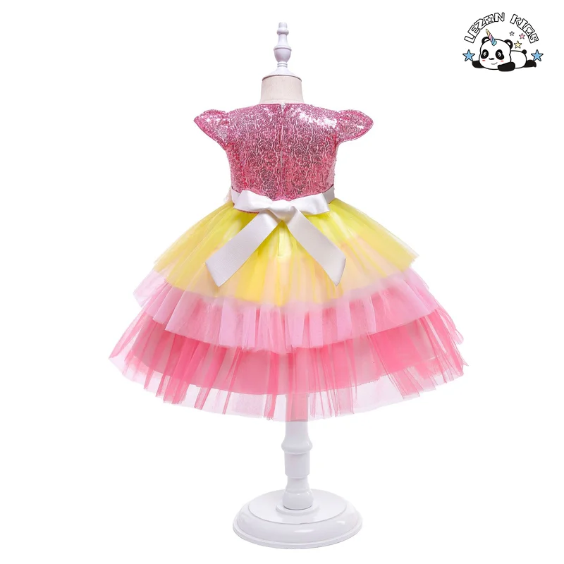 Fancy Piano Performance Poncho Dress Children's Dress Rainbow Jacquard Princess Dress - Product Image