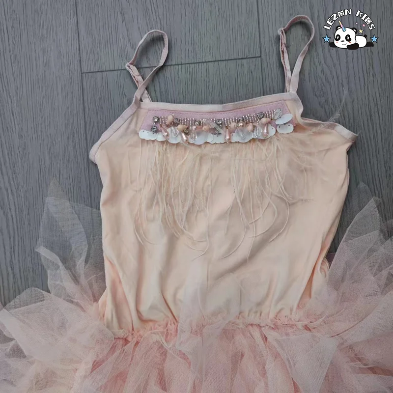 Fashionable girls children feathers dress princess dress for birthday party - Product Image