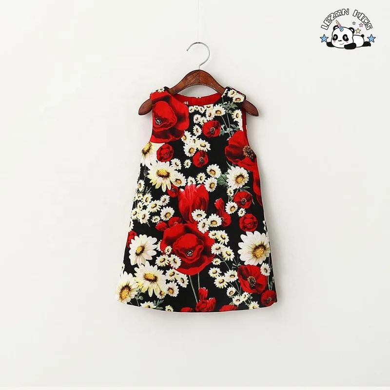 Flower Sleeveless Printed Dress Girls Birthday  Party Dress Princess Dress for 2-12 Years Made in China