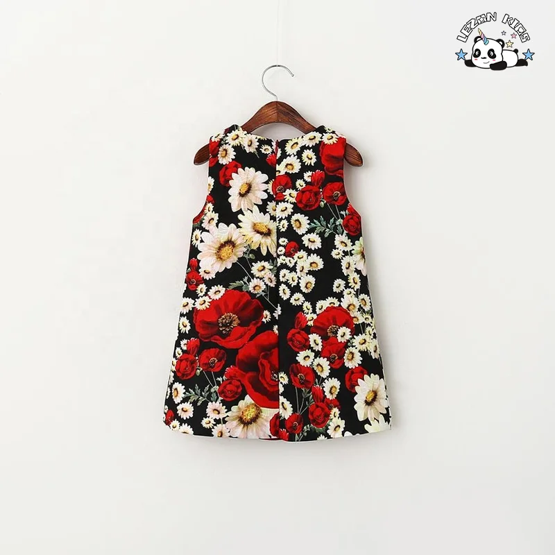 Flower Sleeveless Printed Dress Girls Birthday Party Dress Princess Dress for 2-12 Years Made in China - Product Image