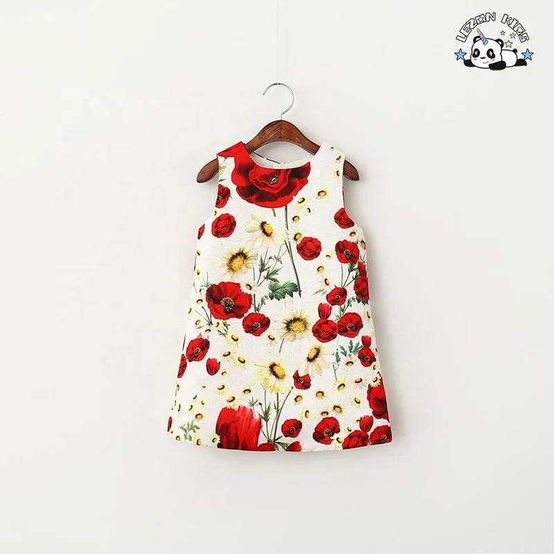 Flower Sleeveless Printed Dress Girls Birthday Party Dress Princess Dress for 2-12 Years Made in China - Product Image