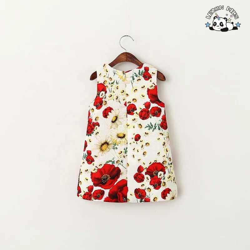 Flower Sleeveless Printed Dress Girls Birthday Party Dress Princess Dress for 2-12 Years Made in China - Product Image