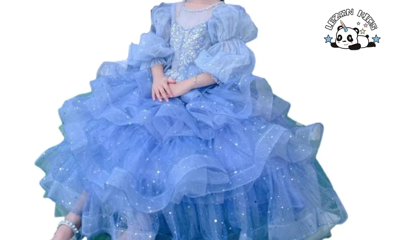 Formal Graceful Girl Dress Birthday Party Wedding Piano Performance Tiered dresses for Kids Girls - Product Image