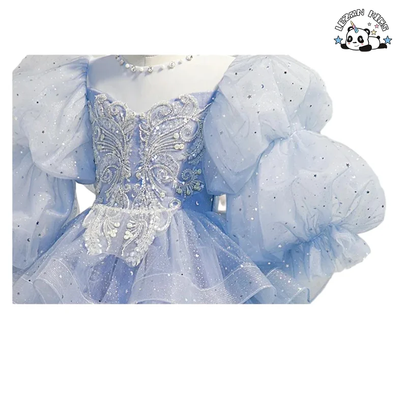 Formal Graceful Girl Dress Birthday Party Wedding Piano Performance Tiered dresses for Kids Girls - Product Image