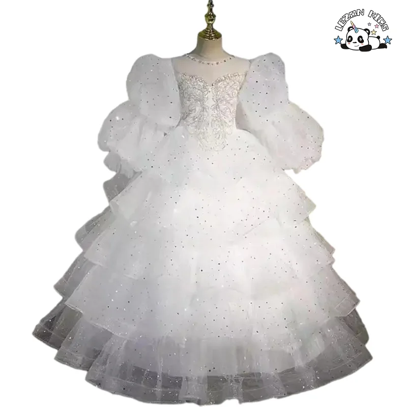 Formal Graceful Girl Dress Birthday Party Wedding Piano Performance Tiered dresses for Kids Girls - Product Image