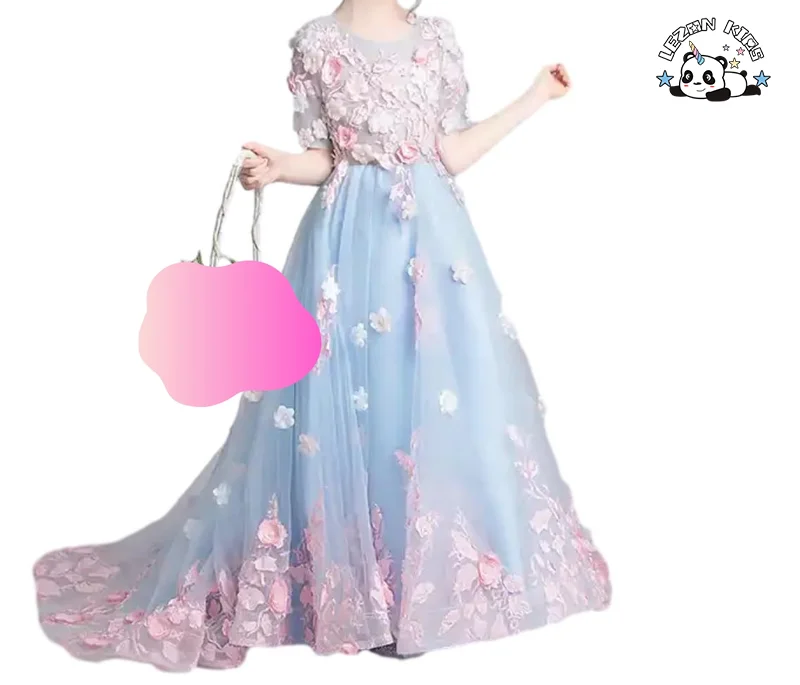 Saia de Princesa Menina Verão Novo Vestido Infantil Flor Yarn Traje de Performance Vestido Maxi - Product Image