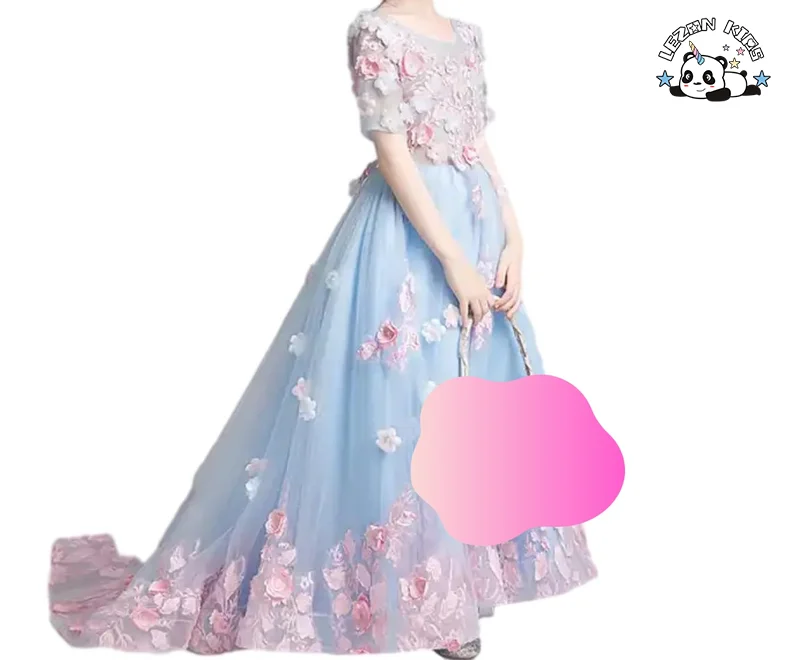 Saia de Princesa Menina Verão Novo Vestido Infantil Flor Yarn Traje de Performance Vestido Maxi - Product Image