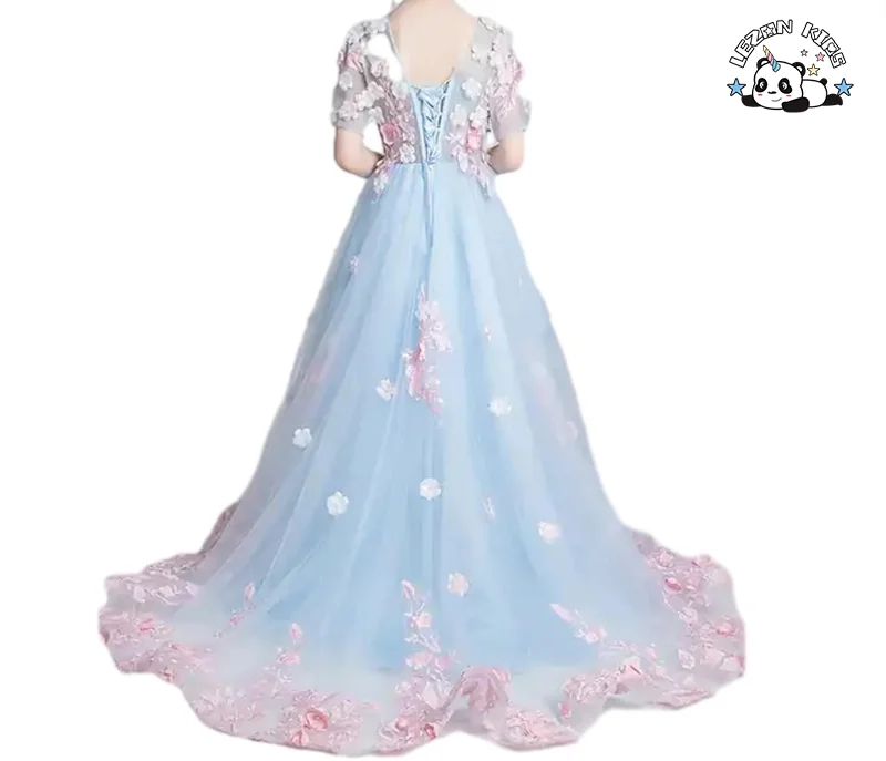 Saia de Princesa Menina Verão Novo Vestido Infantil Flor Yarn Traje de Performance Vestido Maxi - Product Image