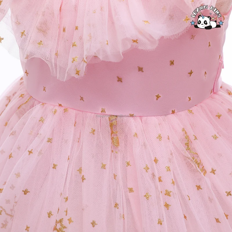 Vestido de Menina Cor Sólida Roupas Infantis Coroa Lantejoulas Saia de Princesa Mesh Gaze Saia - Product Image