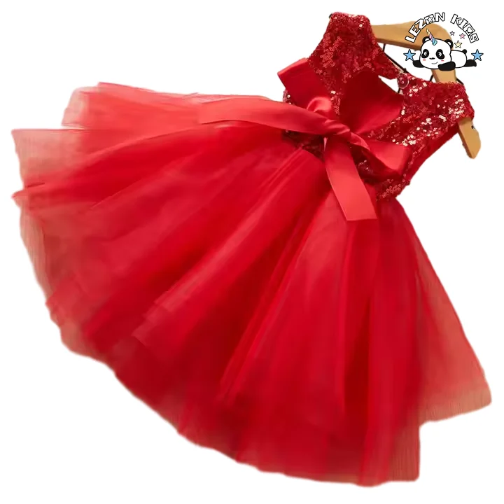 Vestido de Princesa para Meninas Roupas de Verão Boutique Infantil Vestido de Morangos com Lantejoulas Laço Fofo Tutu - Product Image