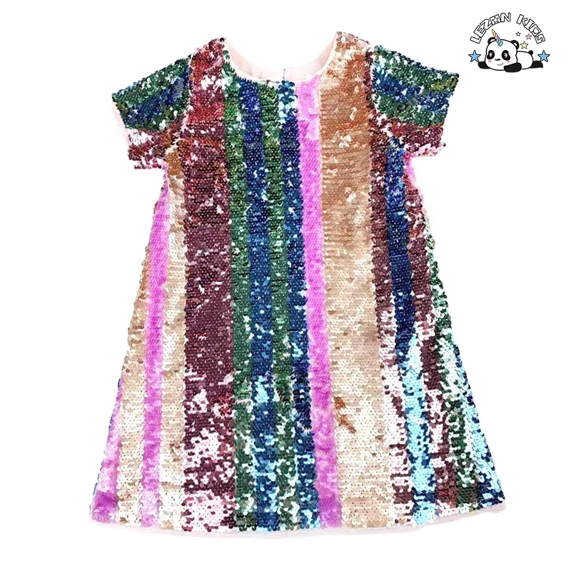 Vestido de Arco-Íris Reversível com Lantejoulas para Meninas