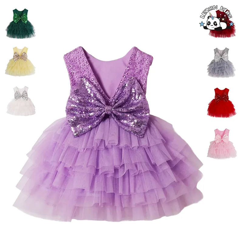 Girls Sequin Dress Princess Skirt Children's New Mesh Dress Girl Big Bow Cake Skirt