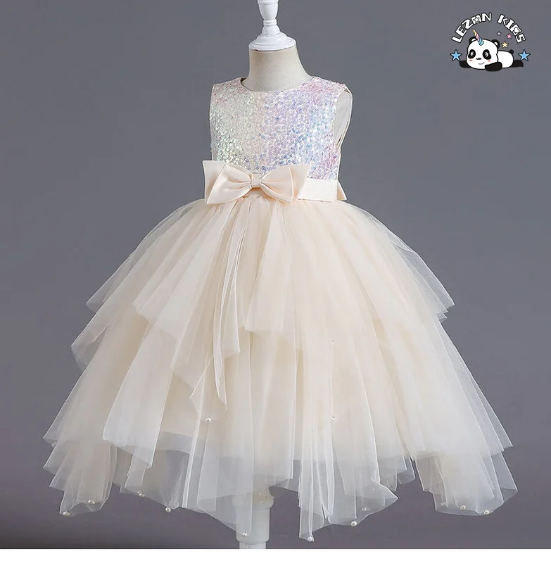 Girls' Dress Sleeveless Skirt Irregular Short Dress Mesh Sequin Dress - Product Image