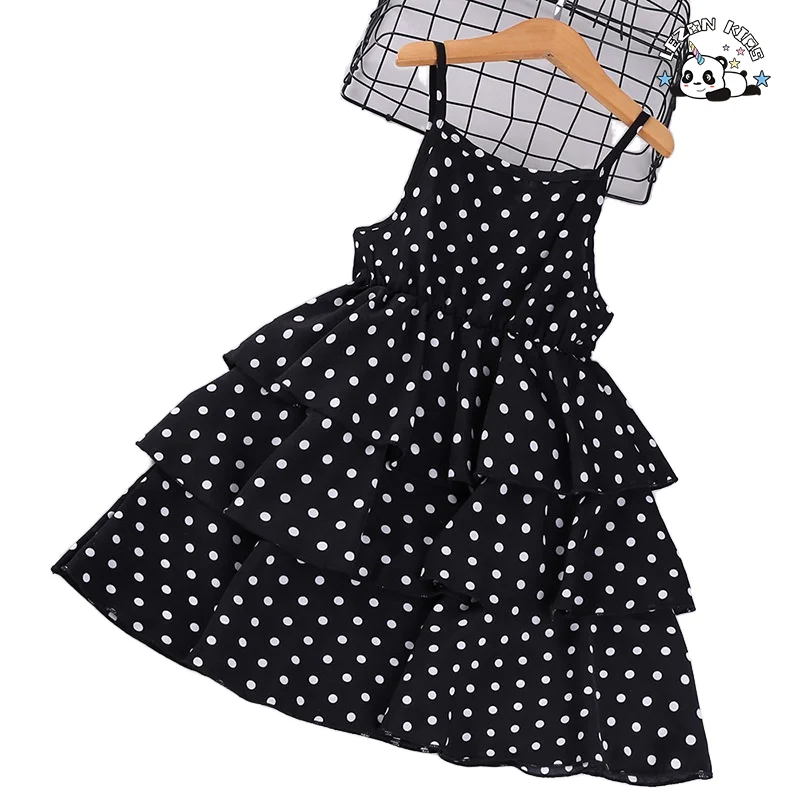 Girls' Dresses O-Neck Knee-Length New Sprin Summer Children's Wear Polka Dot Sleeveless Princess Dress