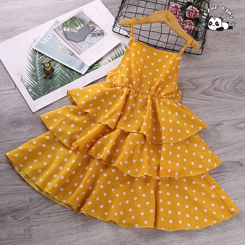 Girls' Dresses O-Neck Knee-Length New Sprin Summer Children's Wear Polka Dot Sleeveless Princess Dress - Product Image