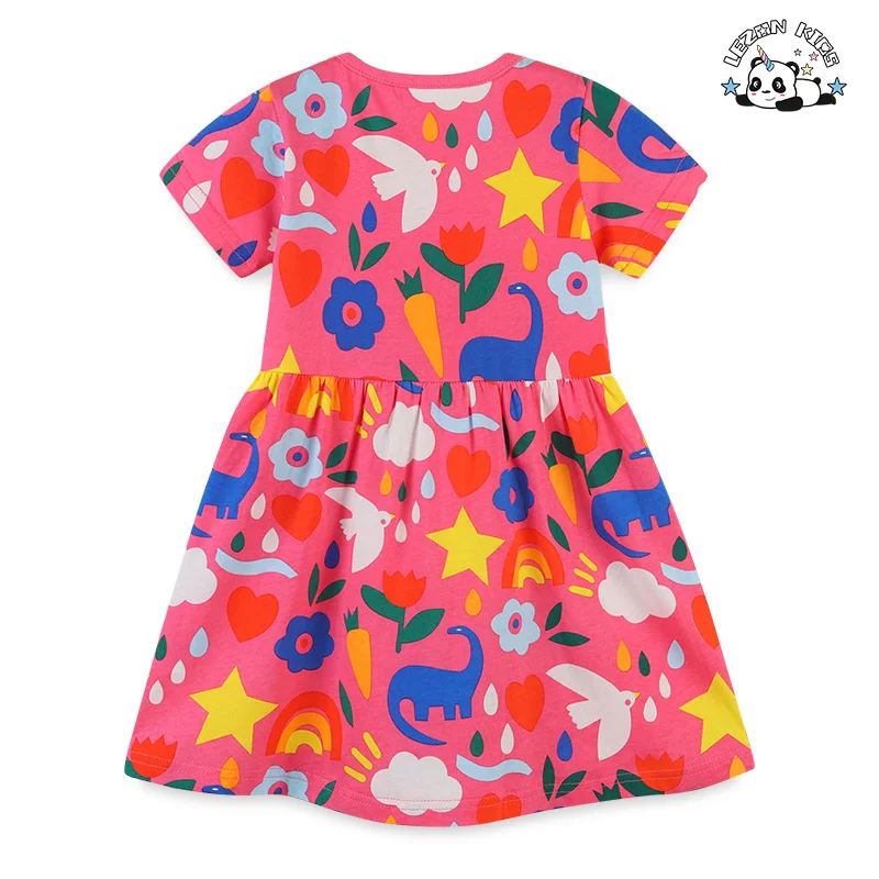 Girls' Summer Dresses Custom Logo Short Sleeve Western Style Woolen Fabric Kid Clothing - Product Image