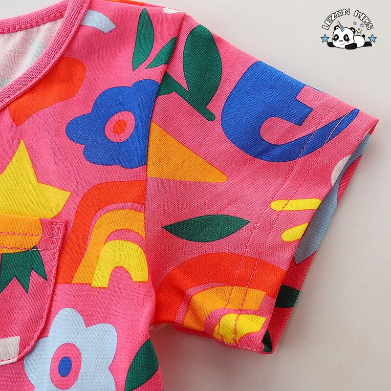 Girls' Summer Dresses Custom Logo Short Sleeve Western Style Woolen Fabric Kid Clothing - Product Image