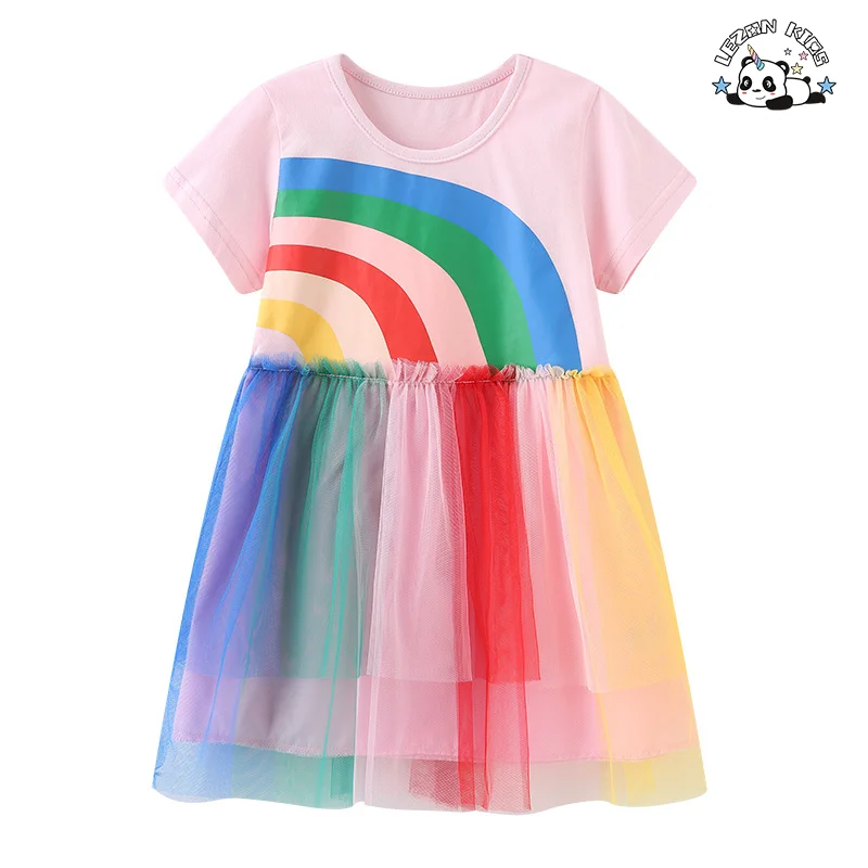 Vestido de tanque de malha de algodão com estampa de desenho animado para meninas