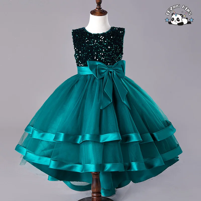 Vestido de jantar de smoking para meninas sem mangas com poncho de malha saia de princesa laço lantejoulas estilo doce saia longa - Product Image