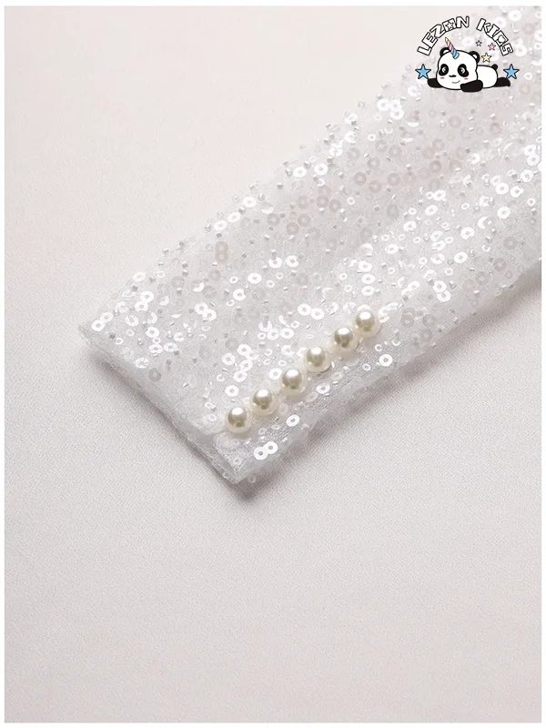 Good Quality Children White Flower Dress Girl Birthday Party Evening Skirt Sequin Girls Dress - Product Image