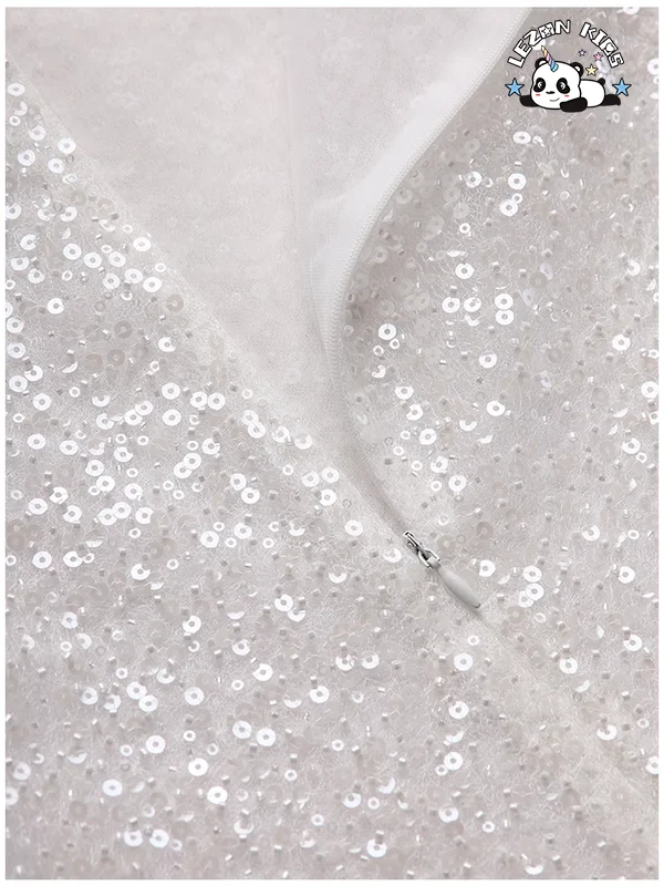 Good Quality Children White Flower Dress Girl Birthday Party Evening Skirt Sequin Girls Dress - Product Image