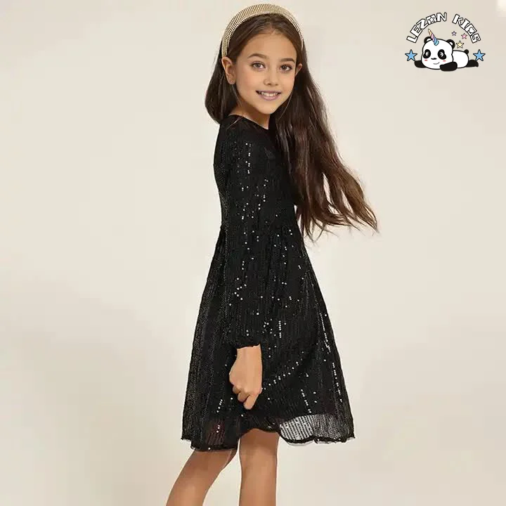 Good Quality Elegant Champagne Prince Long Sleeve Sequin Dress Ball Gown Tulle Dress for 2-13T Kids - Product Image