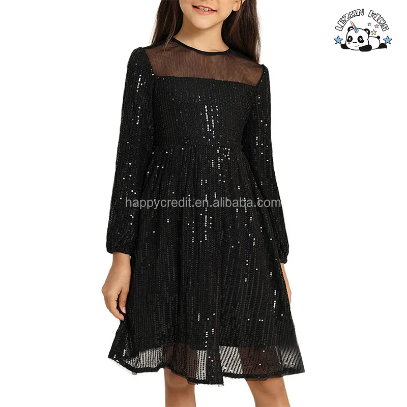 Good Quality Elegant Champagne Prince Long Sleeve Sequin Dress Ball Gown Tulle Dress for 2-13T Kids - Product Image