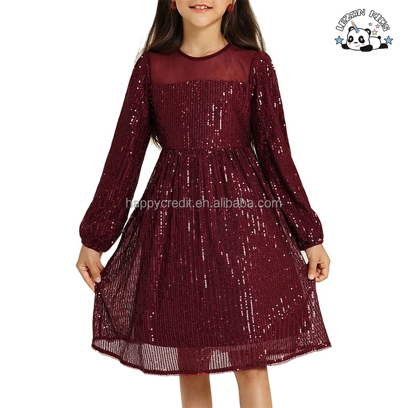 Good Quality Elegant Champagne Prince Long Sleeve Sequin Dress Ball Gown Tulle Dress for 2-13T Kids - Product Image