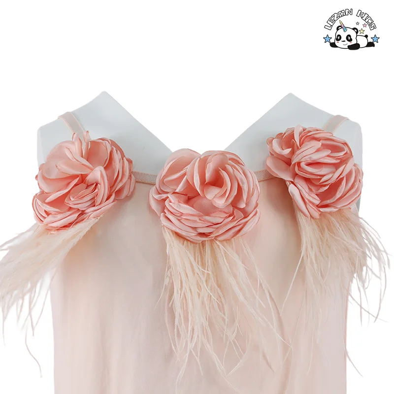 Good Quality Feather Sequin Flower Sling Gauze Dress Princess Tutu Girls Dress for 2-14y Girls - Product Image