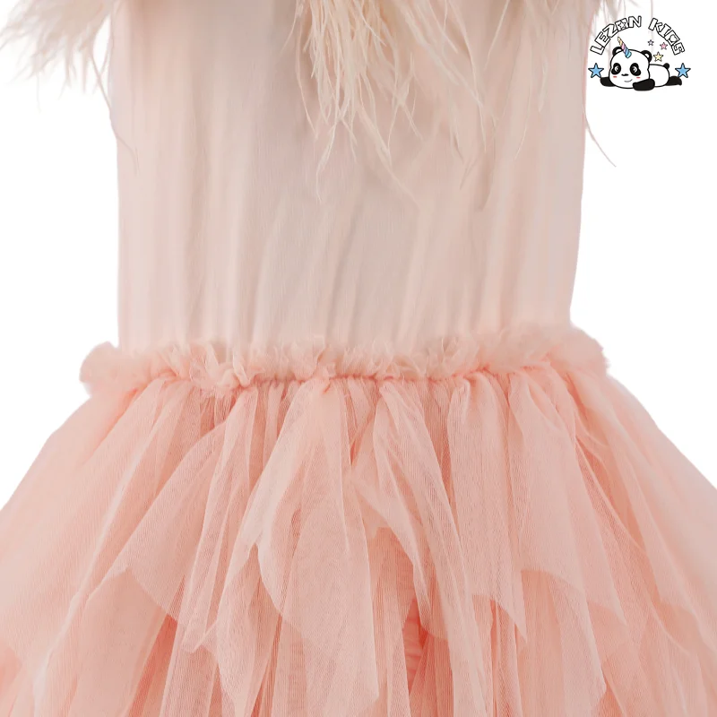 Good Quality Feather Sequin Flower Sling Gauze Dress Princess Tutu Girls Dress for 2-14y Girls - Product Image