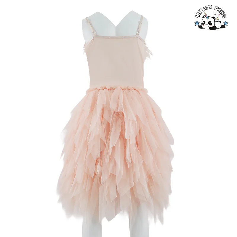 Good Quality Feather Sequin Flower Sling Gauze Dress Princess Tutu Girls Dress for 2-14y Girls - Product Image