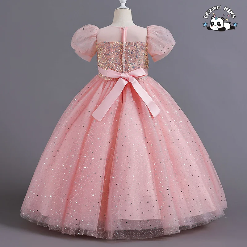 Vestido para Meninas Festa Infantil Longo Tutu Mesh Lantejoulas Princesa Fofo Manga Bufante Tamanho 10 Vestidos de Noiva para Meninas Luxo - Product Image