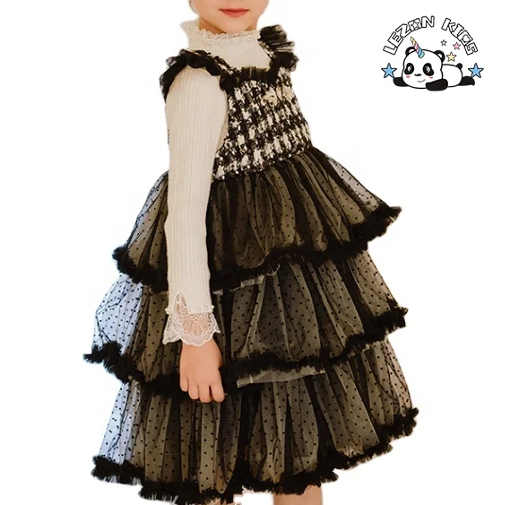 High End Kids Clothing Mesh Layered Girls Party Dress Elegant Tweed Princess Dresses for Girls - Product Image