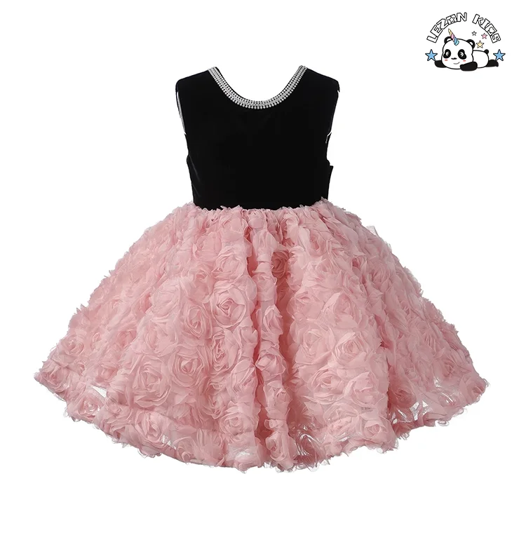 High Quality Children's Performance Dress V Neck Sleeveless Floral Party Girls Dress