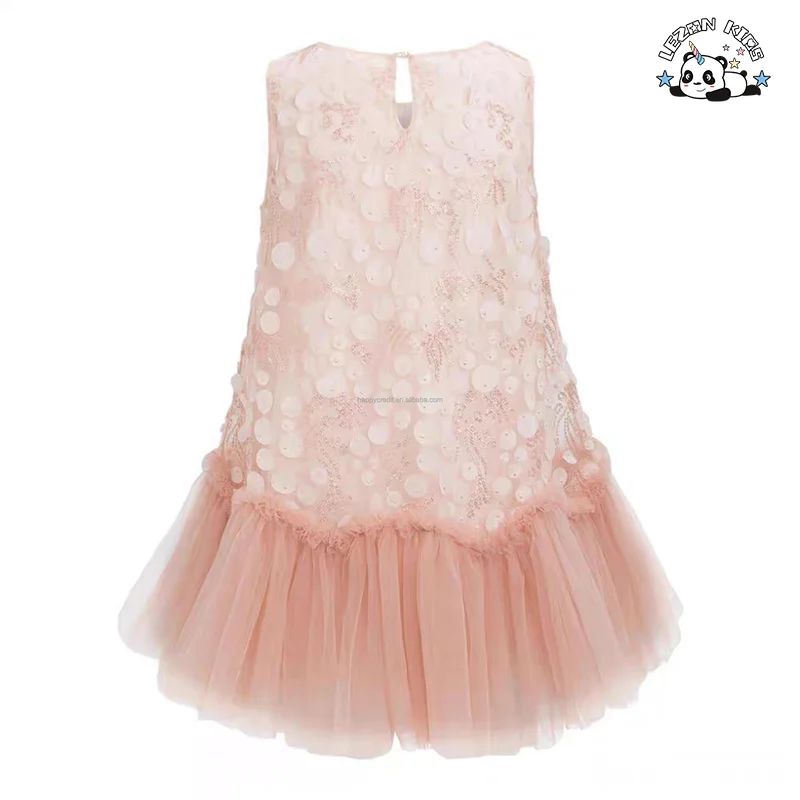 High Quality Custom Sleeveless Birthday Fancy Sequined Girl Tulle Dress Dot Pattern for 2-14 Years for Summer Parties - Product Image