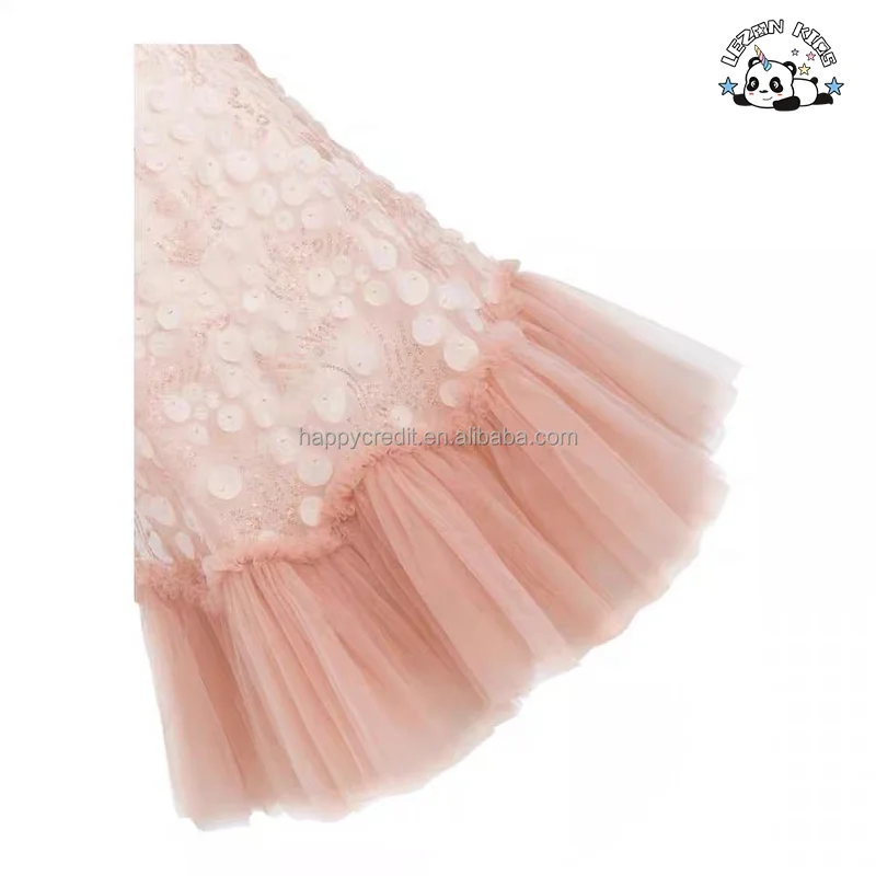 High Quality Custom Sleeveless Birthday Fancy Sequined Girl Tulle Dress Dot Pattern for 2-14 Years for Summer Parties - Product Image