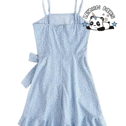 High Quality Floral Print Sleeveless Summer Beach Casual A-line girls Spaghetti Strap Dress - Product Image