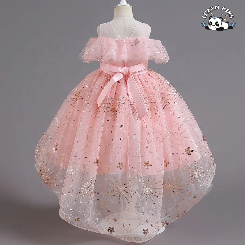 High Quality Flower Girl Dresses New Pink Layered Embroidered Girls Dresses Wedding Princess Dresses - Product Image