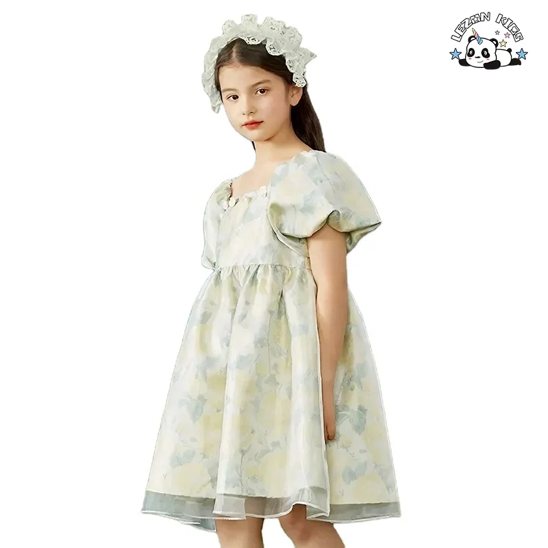 High Quality Flower Puff Sleeve Floral Girls Dresses 2-12 Children Clothing Princess Dress For Girl