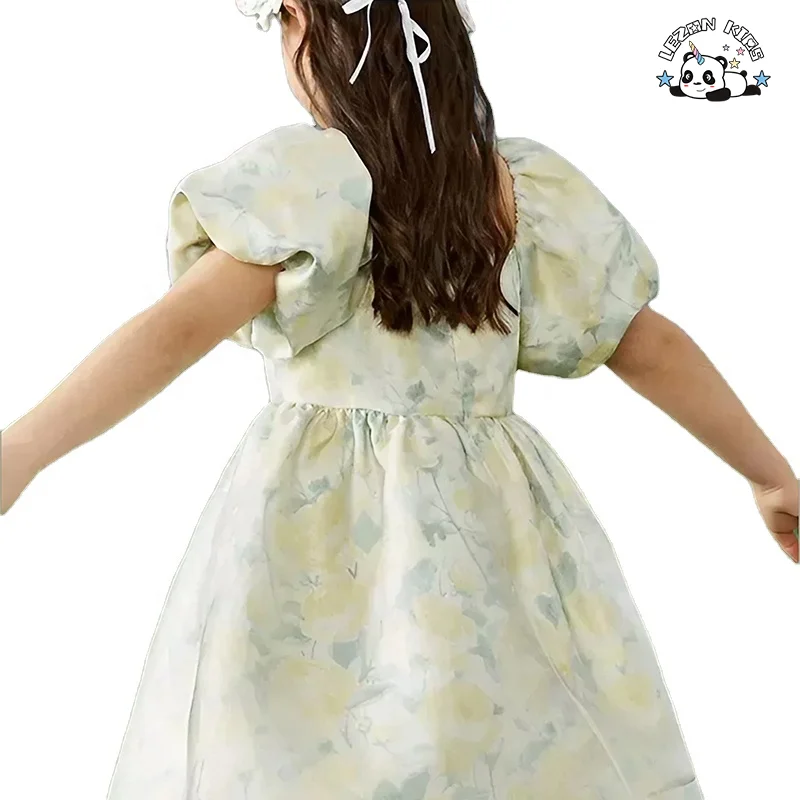 High Quality Flower Puff Sleeve Floral Girls Dresses 2-12 Children Clothing Princess Dress For Girl - Product Image